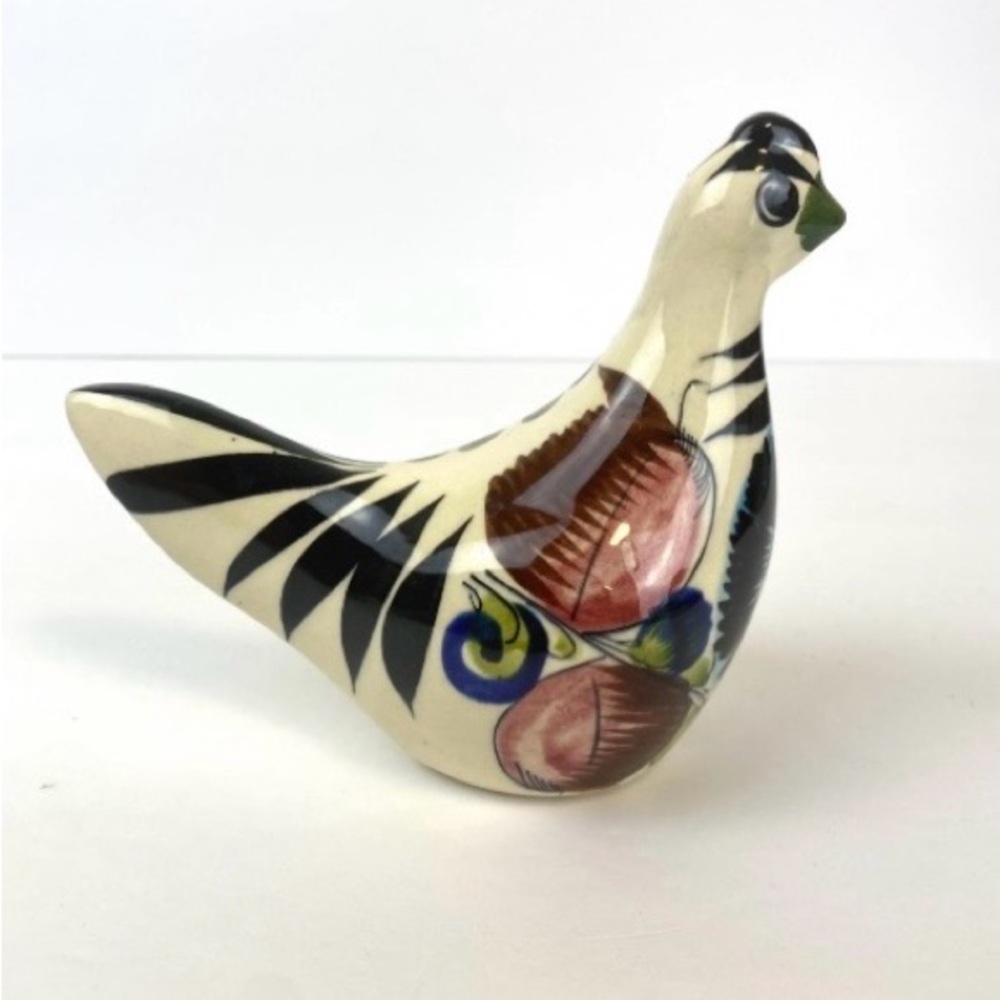 Mexican Hand Painted Tonala Pottery Bird Figurine